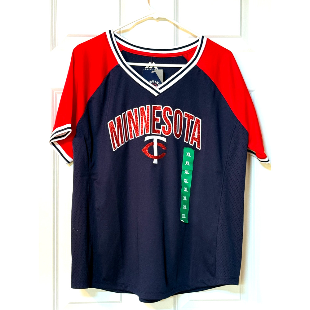 Minnesota Twins Jersey NWT Majestic V Neck Pullover Womens XL MLB Glitter Print